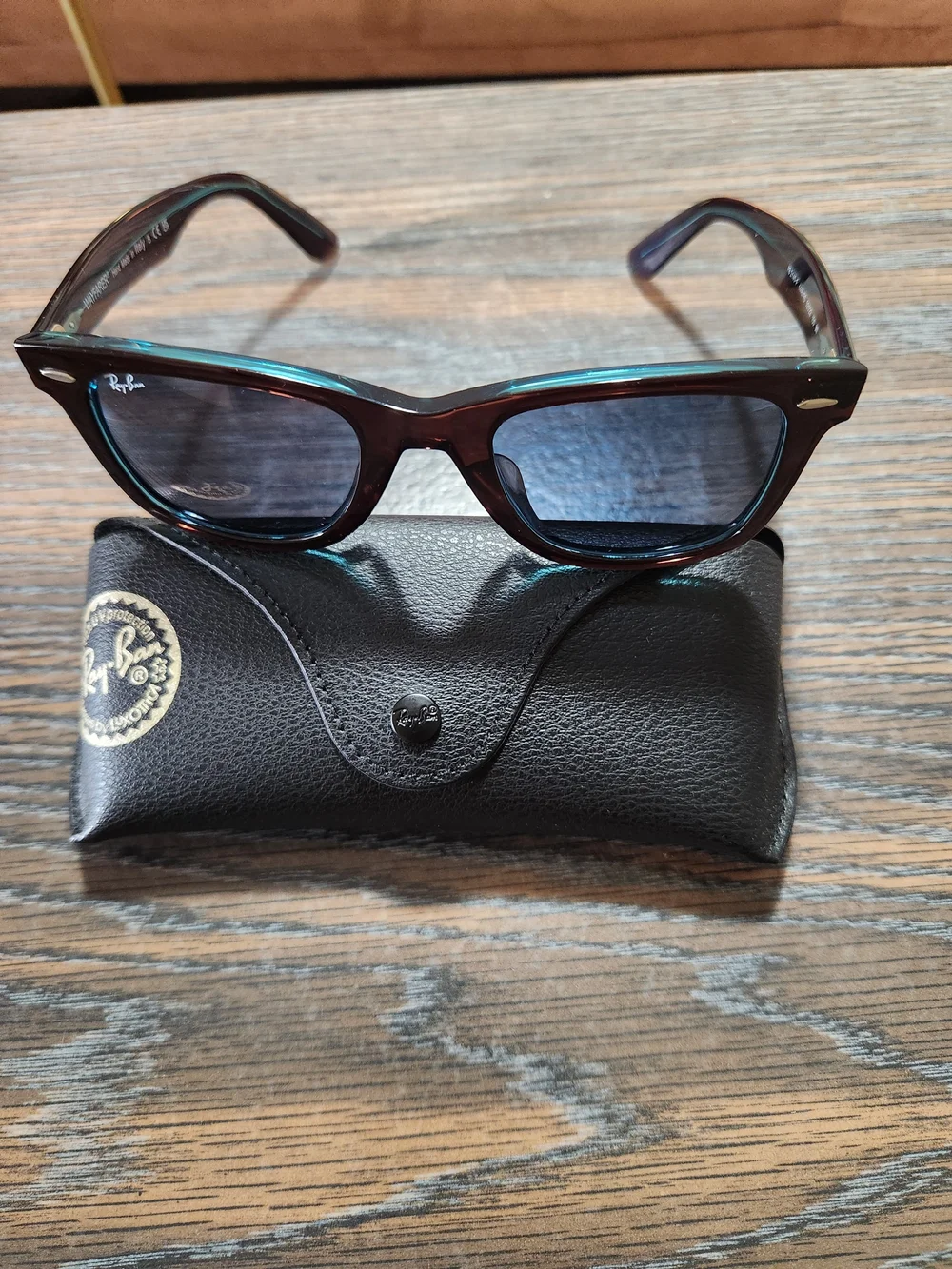 Ray-Ban Wayfarer Sunglasses - Blue Frames with Brown Lenses